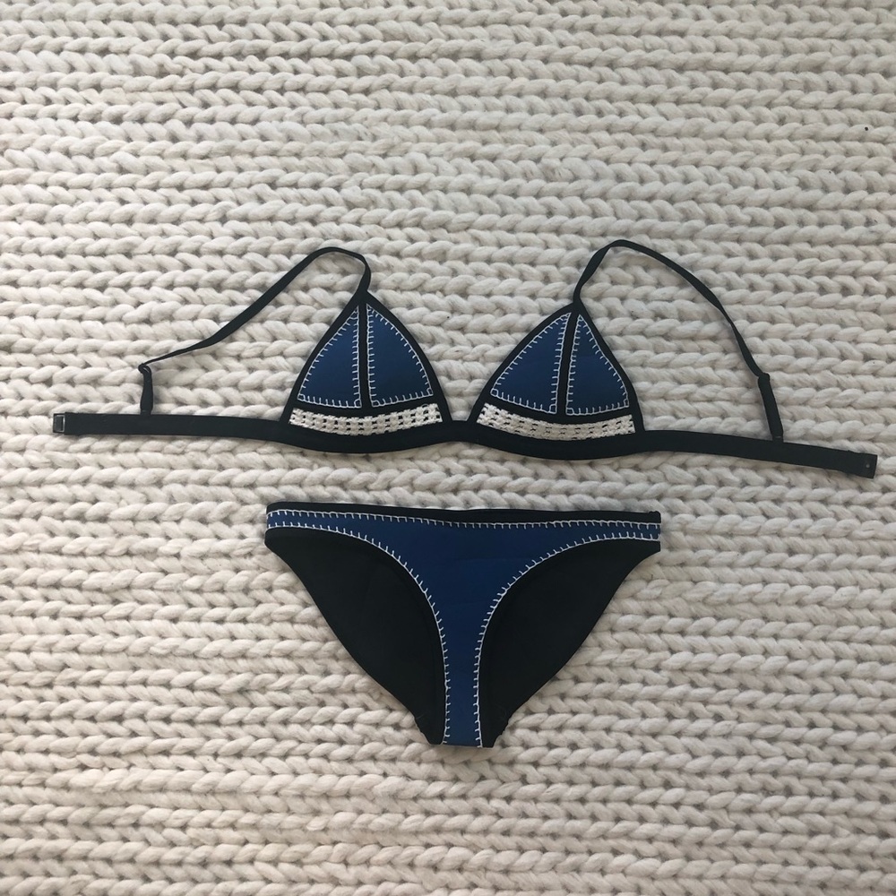 Triangle blue patchwork bikini!